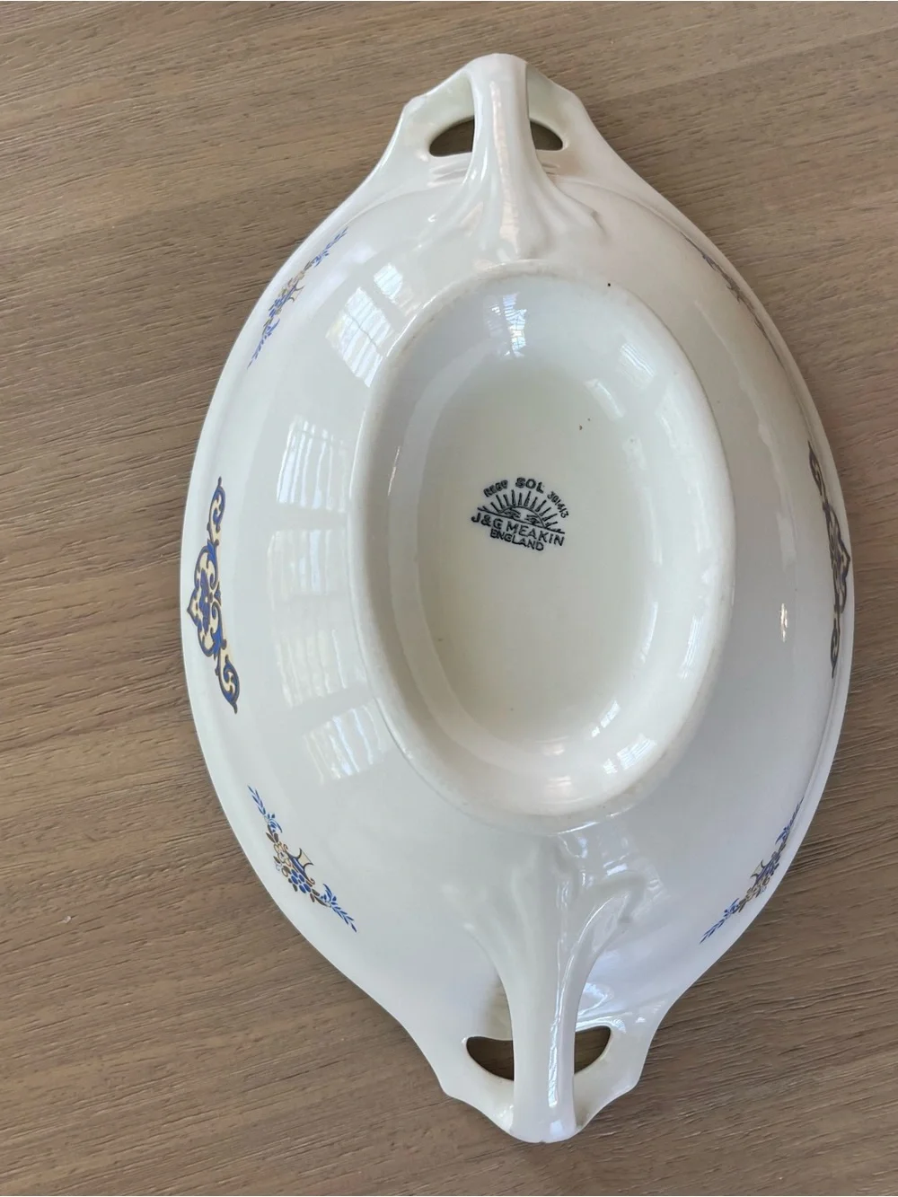 J&G Meakin Serving Dish w/ Lid Tureen Vegetable Bowl Belmont Cream Blue Gold VTG
